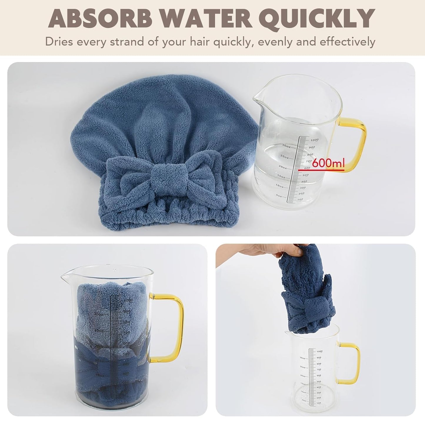 SUNLAND Large Microfiber Hair Drying Caps with Bow knot Fast Drying Shower Cap Soft and Absorbent hairWrap Hair Turban Bath Caps for Curly Thick and wet Hair 11 X 13.4 inch 2 Pack Dark Blue