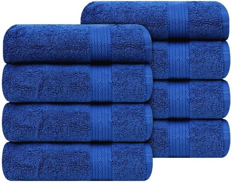 Ample Decor Hand Towel 18 X 28 Inch Set of 8 600 GSM 100% Cotton, Soft Absorbent Thick Durable Premium Quality, for Hotel, Bathroom, Spa, Daily Use, Gym - Navy Blue