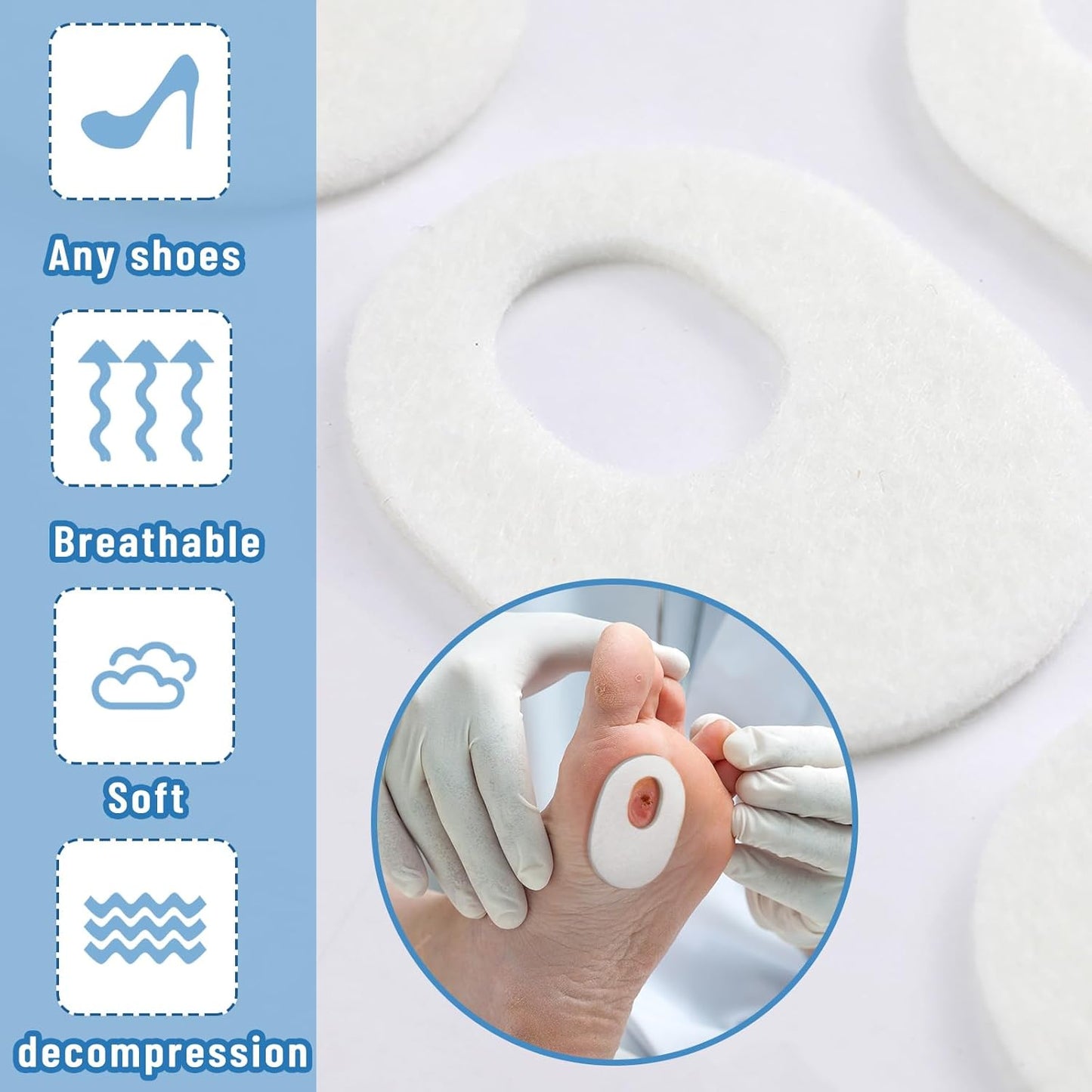 WILLBOND 120 Pcs Callus Pads Soft Felt Callus Oval Shape Corn Pads for Bottom of Foot Adhesive Foot Corn Cushion for Men and Women Feet Toes Heel Pain Relief (White)