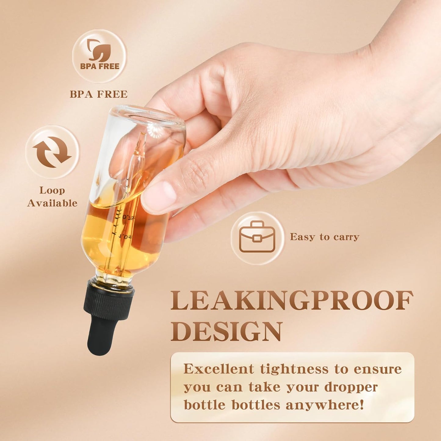 BILLIONSTARS 24 Pack 2oz Glass Boston Round Bottle with Graduated Calibrated Glass Pipettes - Clear - Tincture Bottles for Essential Oils, Liquids - Leakproof Travel Bottles