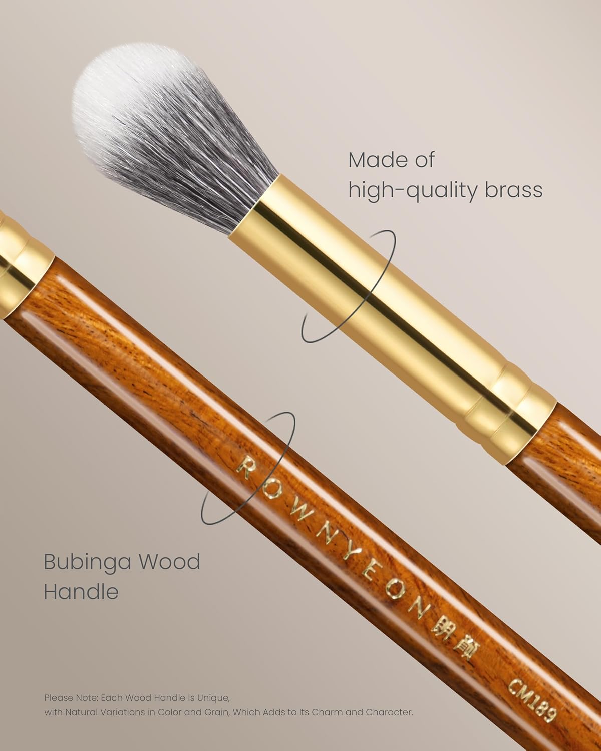 Desert Oak Series Powder Cheek Duo Brush Set - CM 188 Blush Brush & CM 189 Highlighter Brush of Goat Hair for a Soft-Focus Glow, Bubinga Handle
