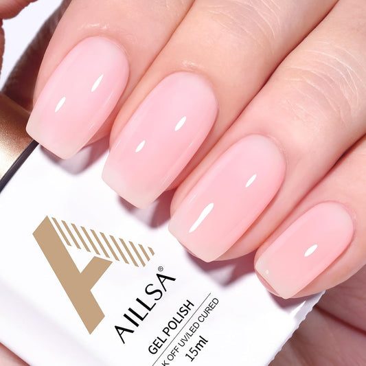 AILLSA Milky Pink Gel Nail Polish French ballet Jelly Gel Polish Neutral Sheer Translucent Nude Gel Polish Long Lasting Rubber Pink Color Soak Off U V Gel for French Manicure Nail Art at Home 0.51 Oz