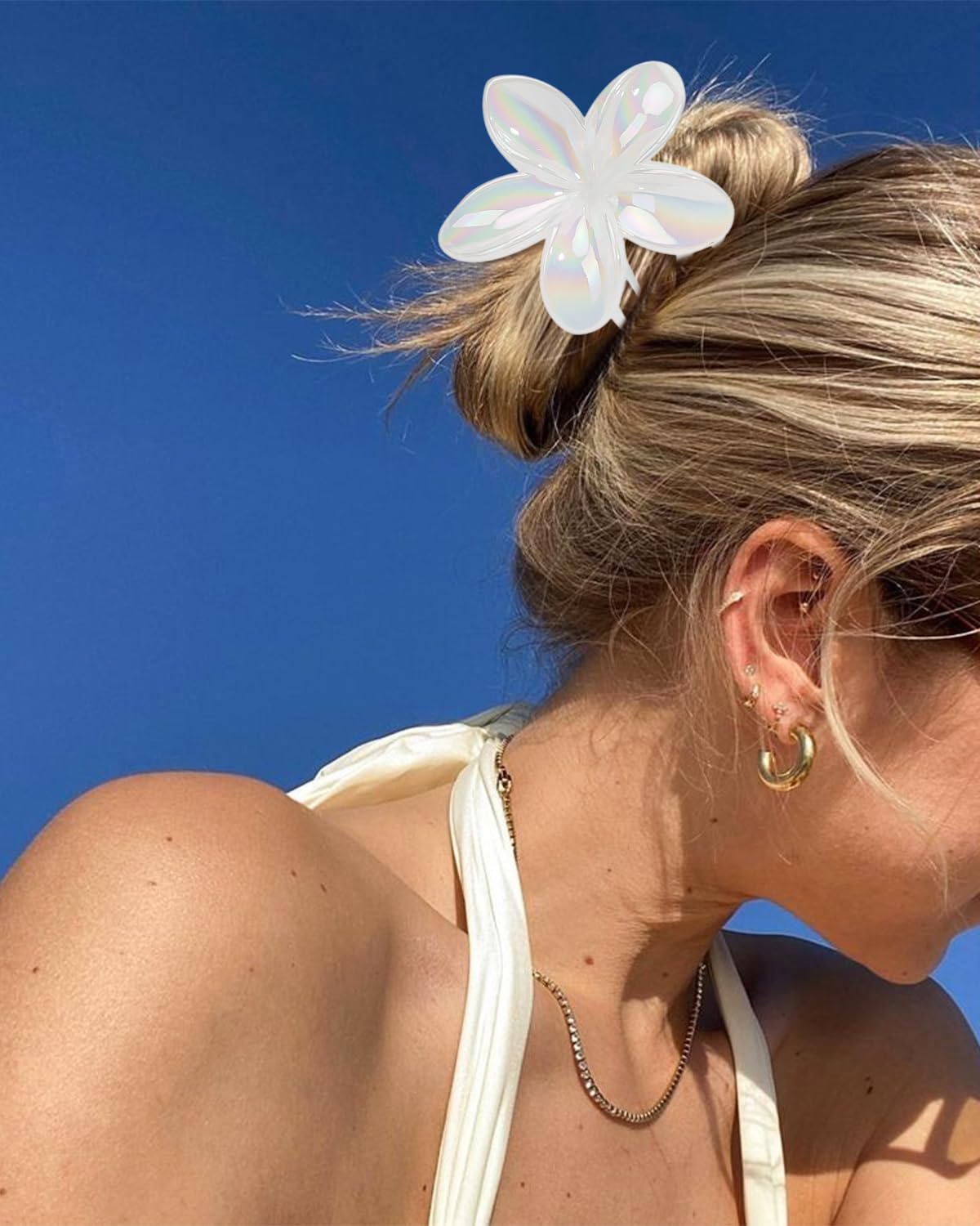 Brilliant Jelly Flower Hair Claw Clip for Women Girls 6 PCS Large Plumeria Flower Hair Clips for Thick Thin Hair Hawaii Hair Accessories