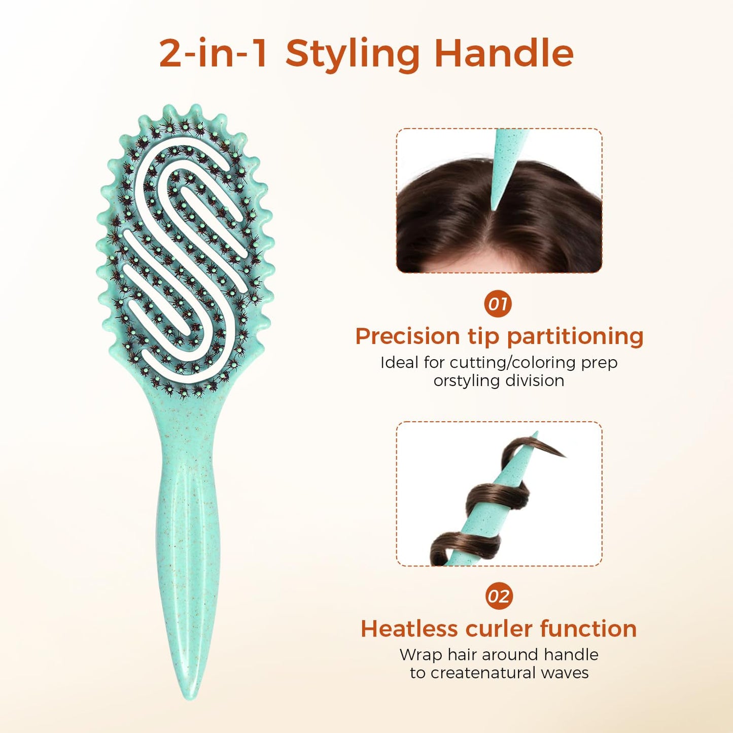 Curly Hair Brush, Curl Defining Brush with Soft Boar Bristles for Combing, Shaping, and Styling Curly Hair Suitable for All Women and Men with Wet & Dry Hair(Green)