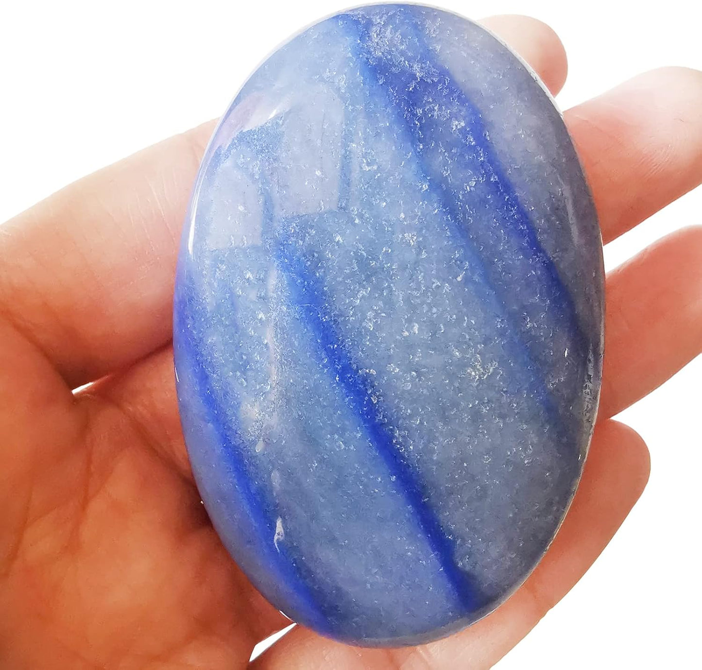 Natural Blue Aventurine Oval Polished Worry Stones, Healing Crystal Indoor Fountain Stones Massage Energy Anxiety Relief Items