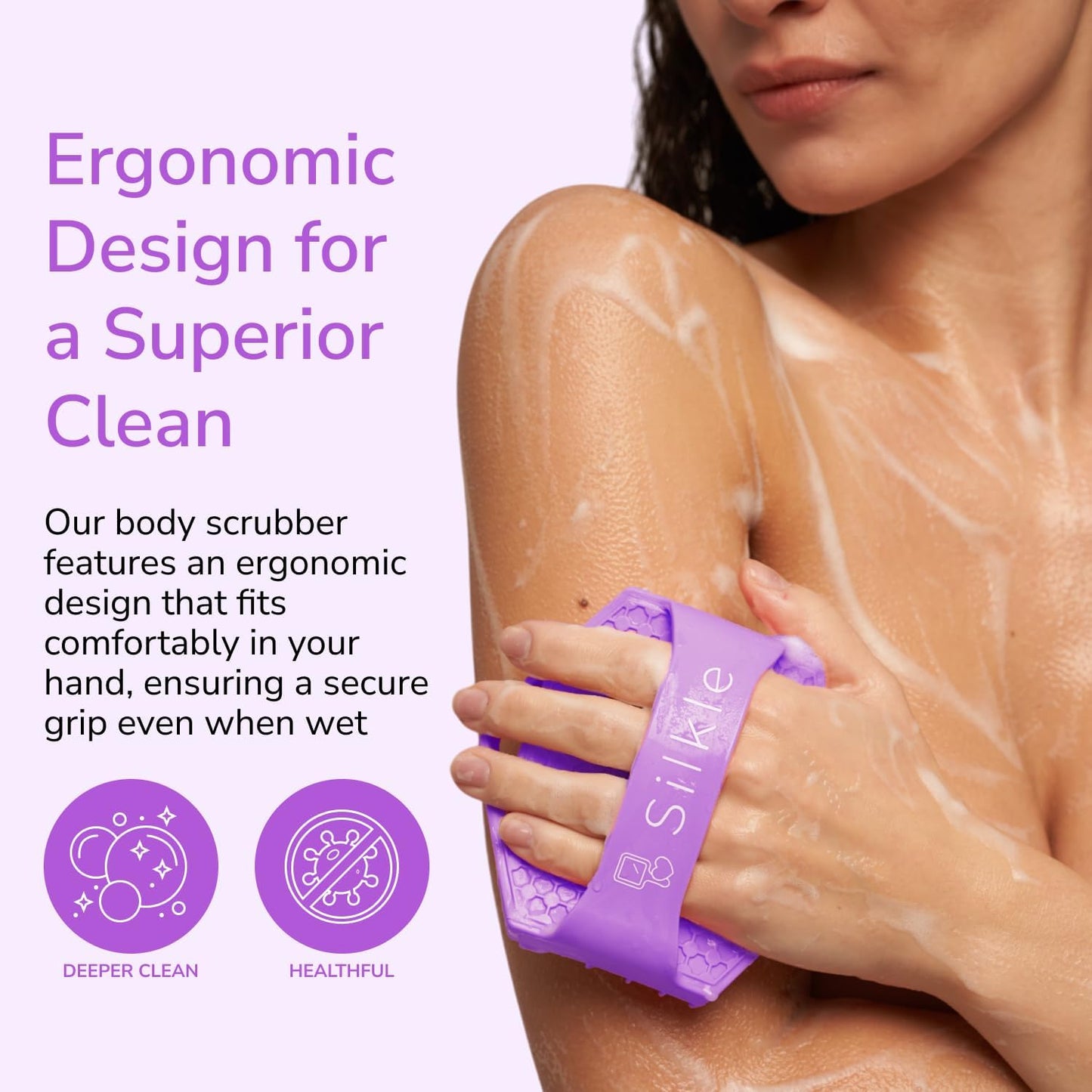 Silicone Body Scrubber - Exfoliating Bath Brush and Skin Cleanser - Shower Sponge for Gentle Body Scrub and Wash - Silicone Scrubbing Care Tool for a Refreshed and Renewed You - Purple