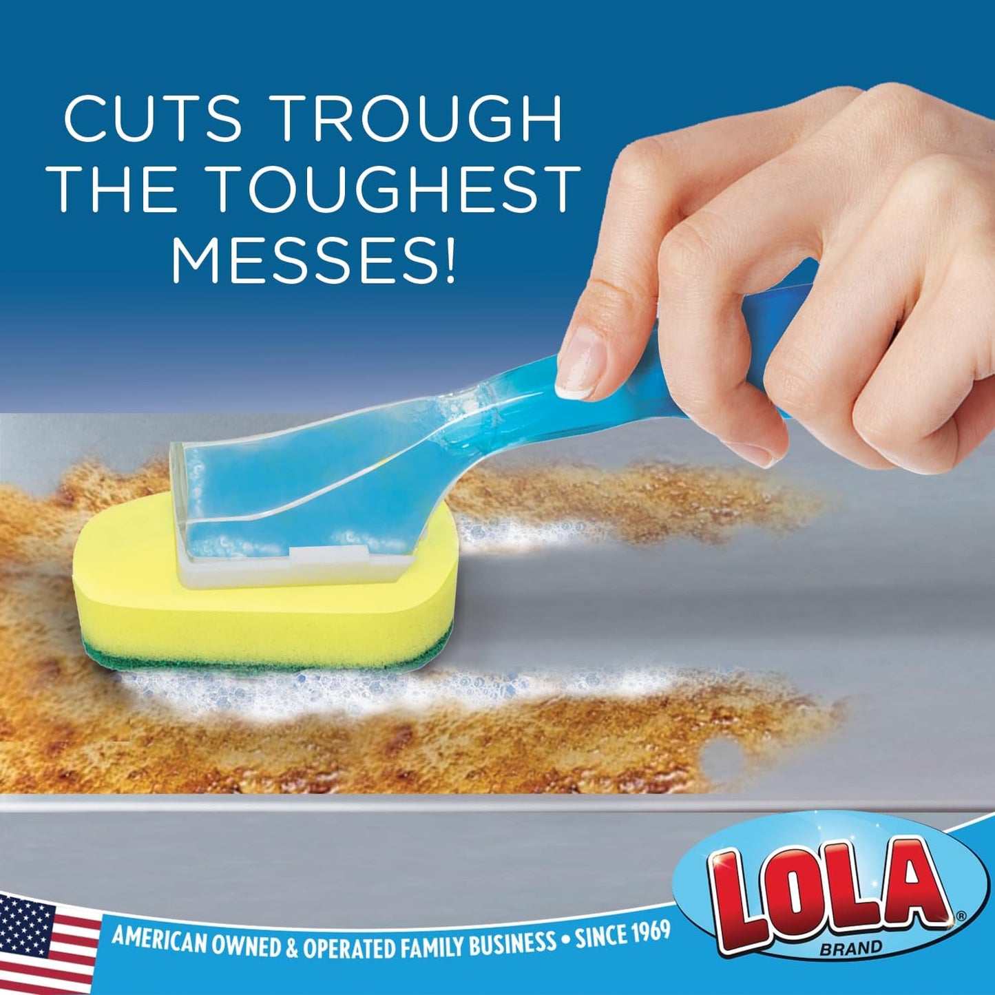 LOLA Dish Brush w/Soap Dispenser Wand, 12 Brush w/Heads & 72 Refills, Absorbent Sponge Scrubber, No Leaking. Clean Dishes, Sinks and Cookware