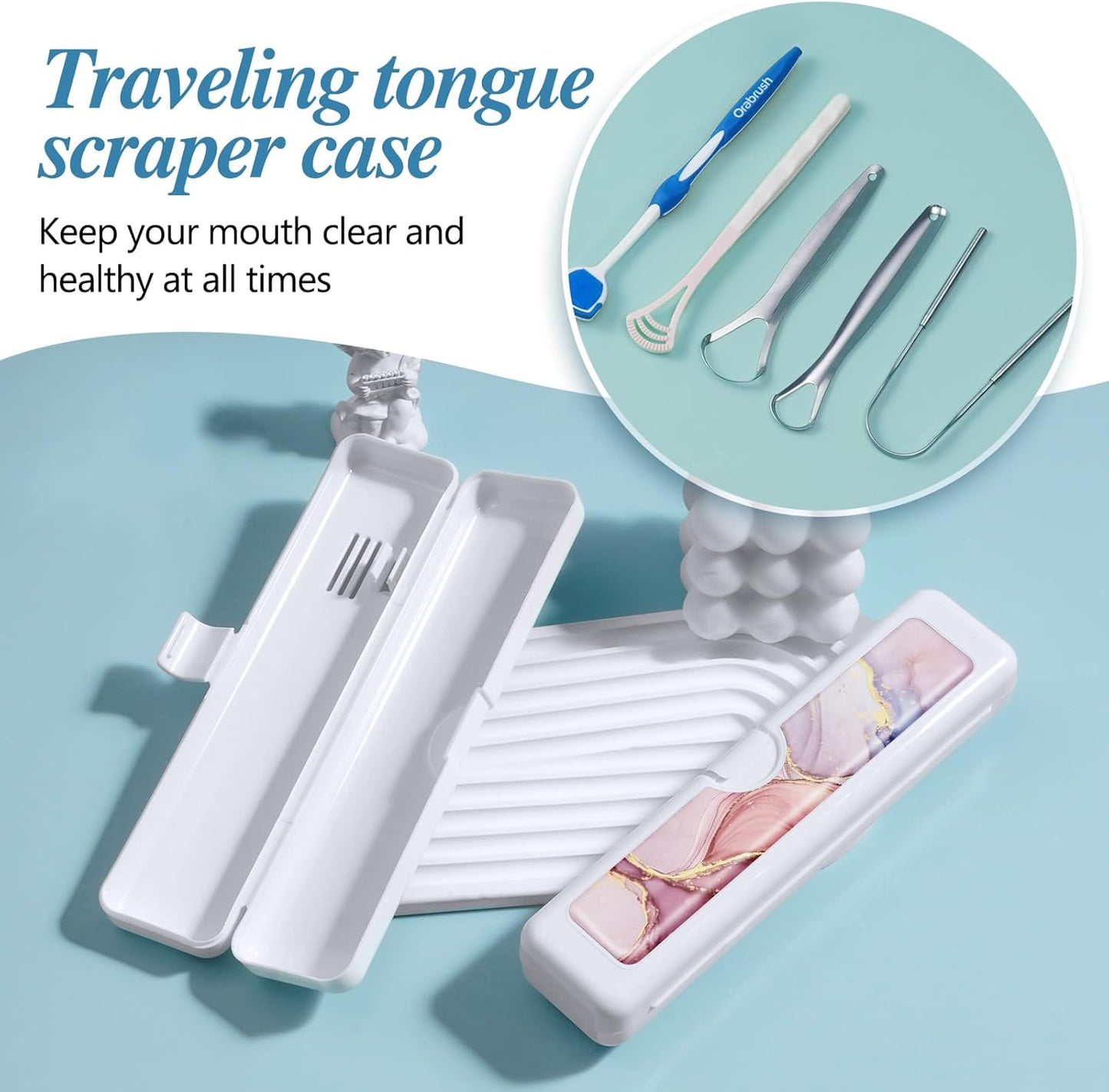 Toothbrush Travel Case - Colorful Pattern, Holder and Covers for Toothbrushes, Includes Tongue Scraper Case