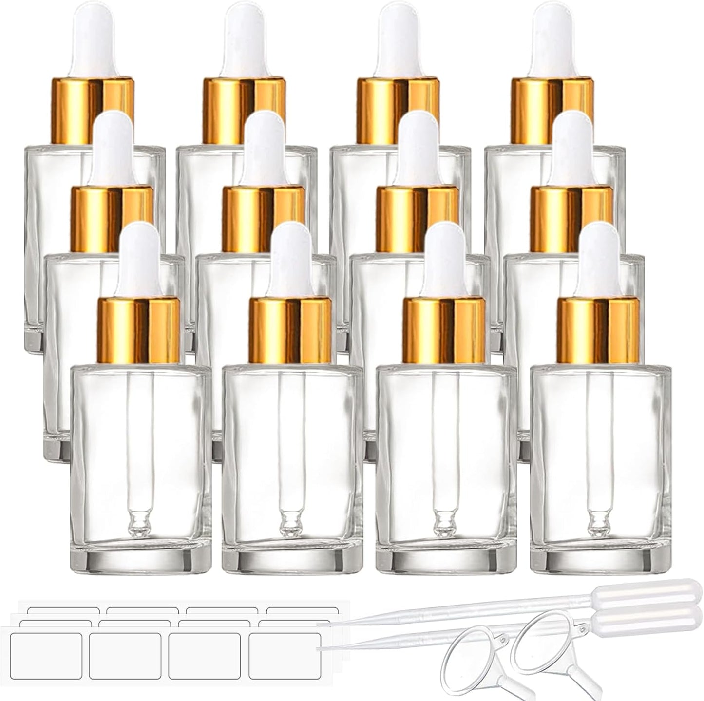 12 Pack 1 oz Glass Dropper Bottle Essential Oils Bottle with Glass Eye Droppers,for Serum Essence Oil,Perfumes,Liquids (Clear, 1oz)