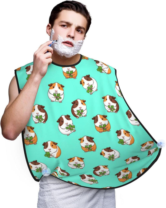 Beard Bib Apron for Men Shaving, Waterproof Non-Stick Hair Catcher with Suction Cups, Grooming Essential for Dad Husband, Cute Guine Pig Shave Bib