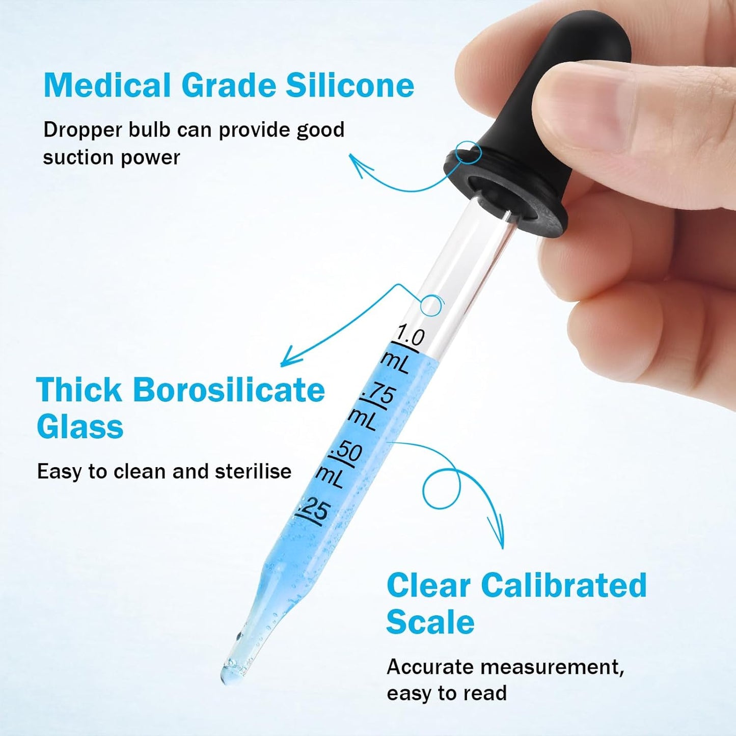 Herain 16 Pack Glass Pipette Dropper, Ear and Eye Dropper Bent & Straight Tips, 1 ml Droppers for Essential Oils, Lab, Crafts, Measuring and Transferring a Variety of Liquids