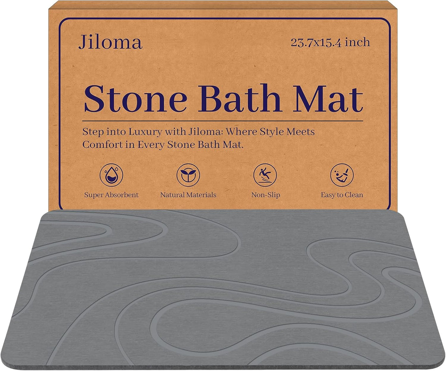 Stone Bath Mat Diatomite Stone Mats for Bathroom Non-Slip Diatomaceous Earth Shower Mat Super Absorbent Bathroom Floor Mat Natural Easy to Clean(24 * 16 Grey)
