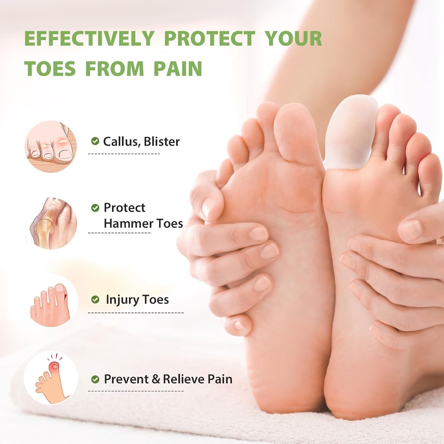 Bukihome Gel Big Toe Caps and Protectors - 8 Pack Silicone Toe Protectors with Aloe Vera Extract - Toe Sleeves Cushions for Women & Men - Protect Corns, Blister - Large