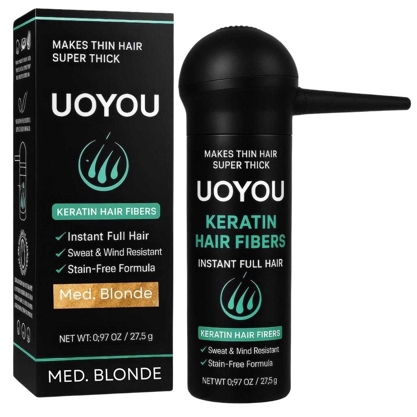 MEDIUM BLONDE Hair Fibers for Thinning Hair 27.5g Bottle with Applicator | Natural Keratin Hair Fibers Concealer for Hair Loss for Men and Women | Hair Building Fibres Powder [MEDIUM BLONDE]