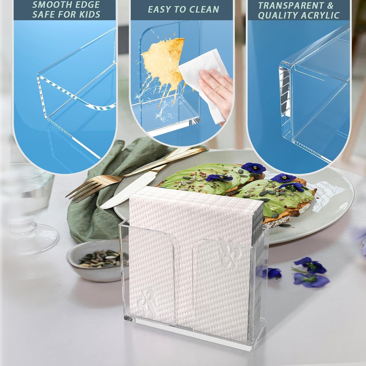 Napkin Holder, Clear Acrylic Guest Towel Holder, Vertical Disposable Hand Towel Holder for Kitchen, Waterproof Square Guest Paper Towel Lucite Tray for Bathroom Home Hotel Office Restaurant Business