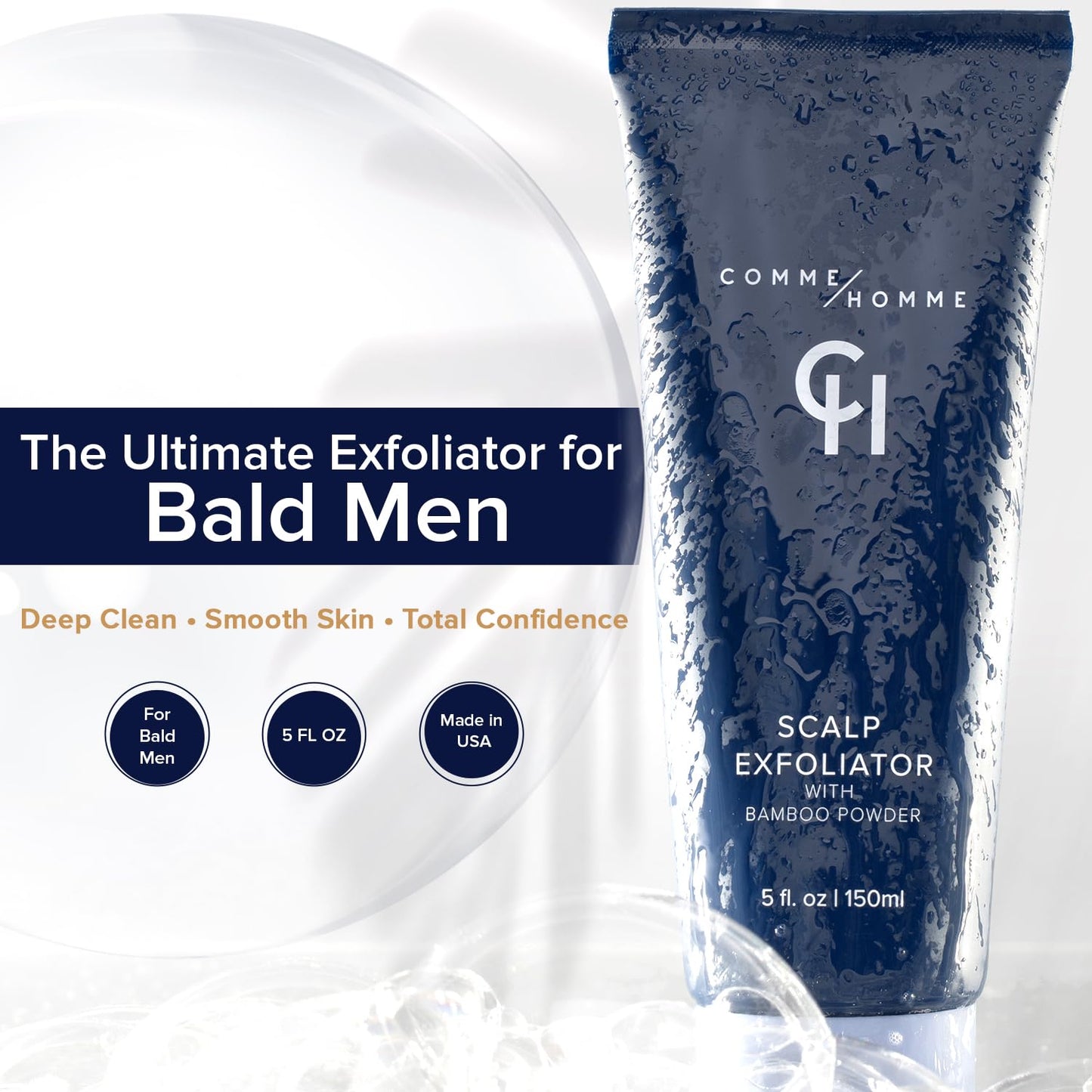 Comme Homme Scalp Exfoliator for Bald Men – Pre-Shave Scalp Scrub with Bamboo Stem Powder, Glycolic Acid, Aloe Leaf Juice & Caffeine – Removes Dead Skin Cells & Impurities – 5 fl oz/150 ml (Pack of 2)