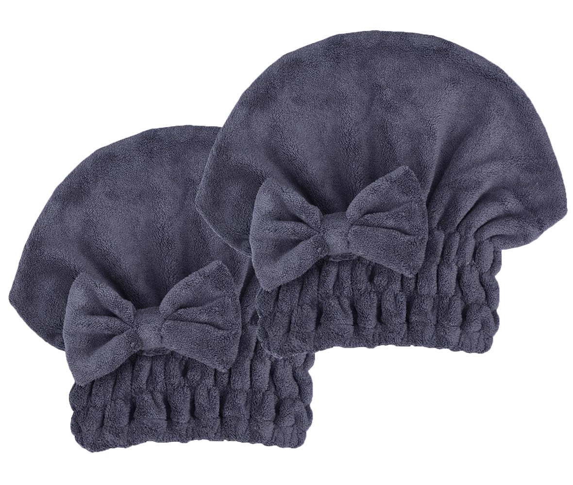 Microfiber Hair Drying Towels Head wrap 2-Pack with Bow-Knot Shower Cap Hair Turban hairWrap Bath Cap for Curly Long & Wet Hair Gift for Women