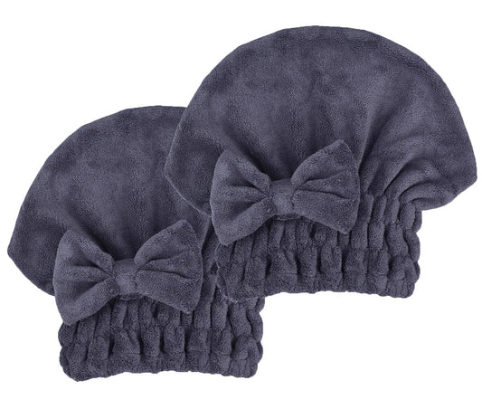 Microfiber Hair Drying Towels Head wrap 2-Pack with Bow-Knot Shower Cap Hair Turban hairWrap Bath Cap for Curly Long & Wet Hair Gift for Women