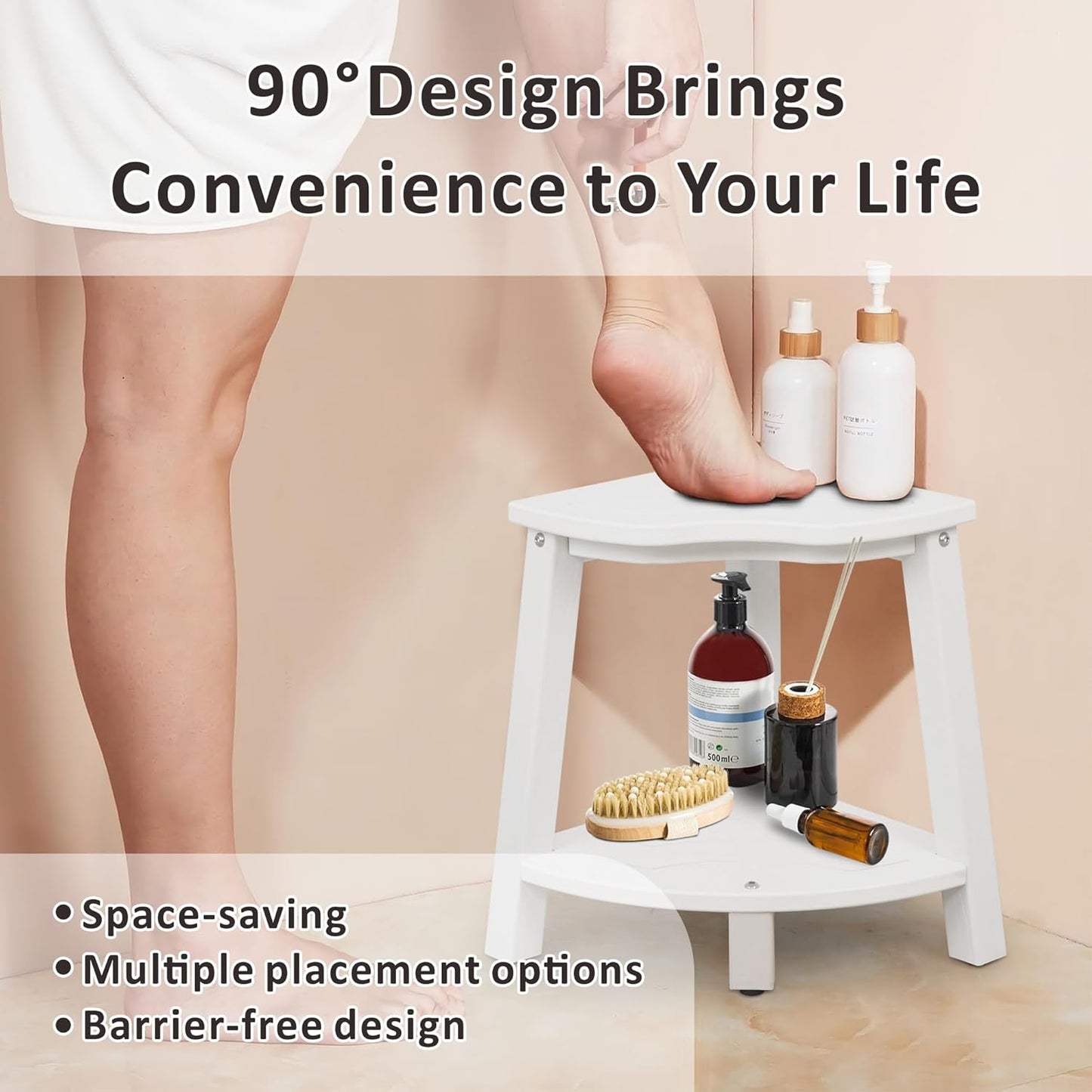 Corner Shower Bench,Plastic Stool for Shower Waterproof、Rot-Resistant,Shower Stool for Shaving Legs,Shower Benches for Inside Shower,Shower Bench Seat with Storage (White, 11.8 * 18.9 * 16.7)