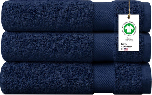 Delara 100% Organic Cotton Towels 650 GSM Plush Feather Touch Quick Dry Bath Towel, Pack of 3 GOTS Certified, Oeko-Tex Green Certified, Organic Cotton Bath Towel, 30"X58"