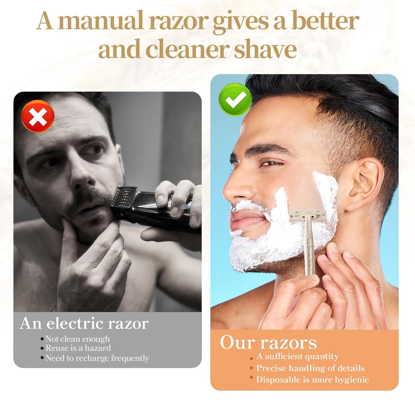 50Pcs Twin Blade Uinsex Disposable Razors, Shaving Razors for Men & Women Bulk, Eco-Friendly Portable Shave Razor for Bathing, Hotel, Travel(Beige)