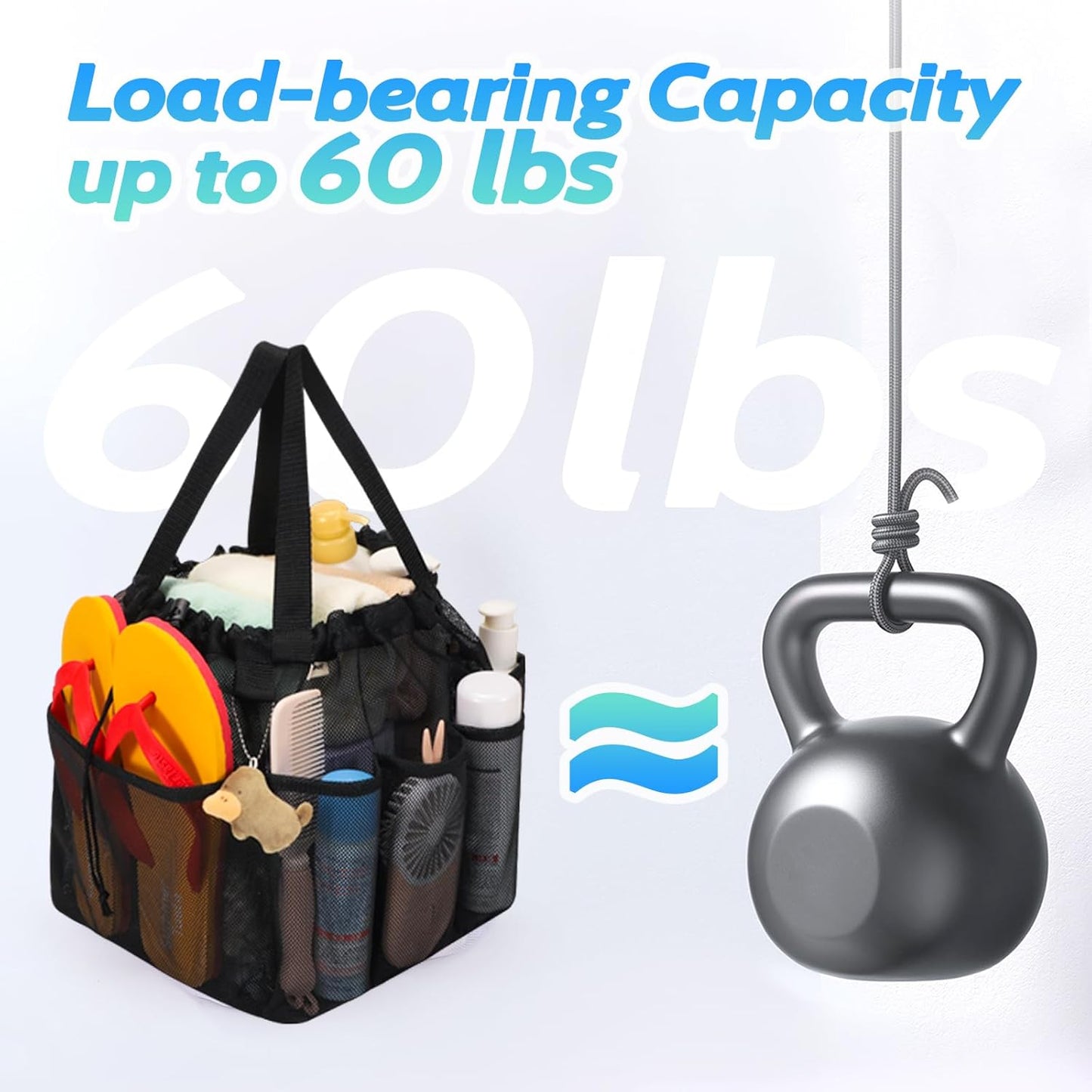 Mesh Shower Caddy Portable with Drawstring, Dorm Room Essentials for College Students boy & girl, Larger Shower Bag for Camping,Swimming,Gym,Travel,Bathroom - Black