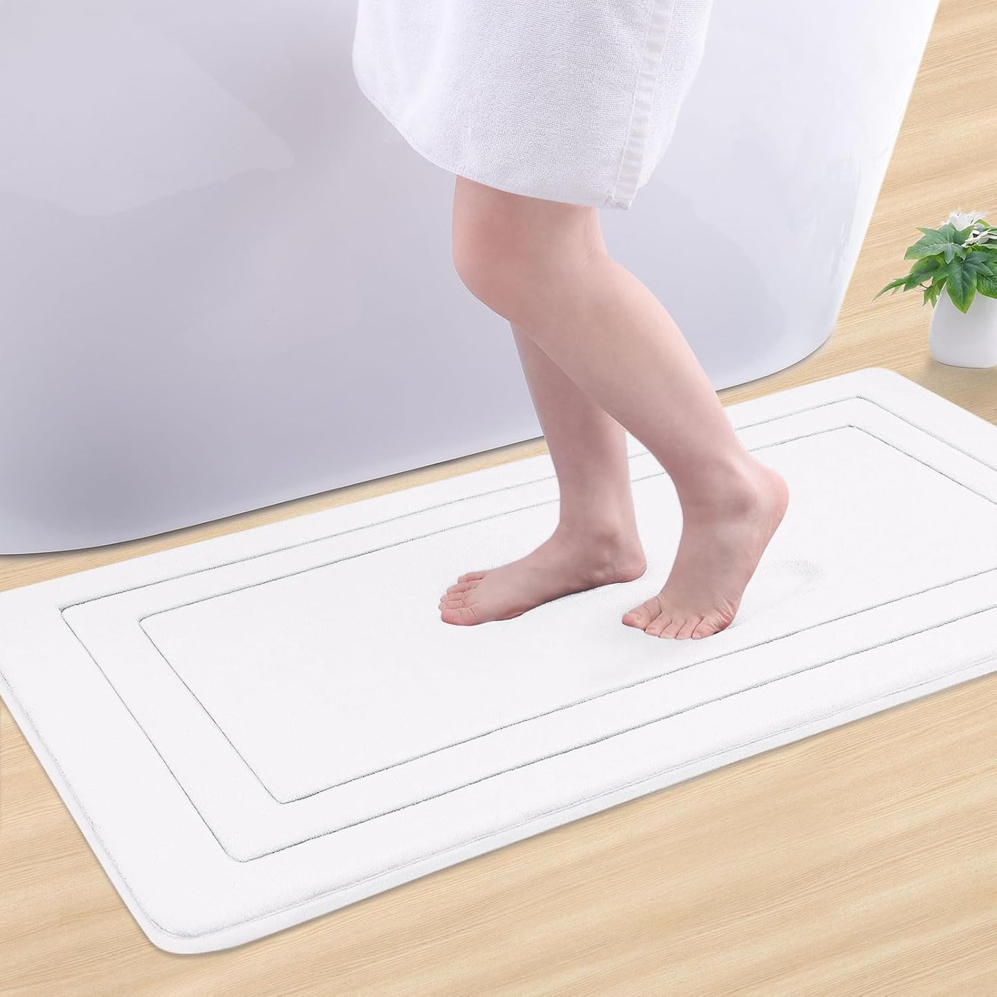 Arotive Memory Foam Bathroom Rug Mat 44x24, Ultra Soft and Absorbent Bath Mat, Machine Wash Dry, Comfortable Bath Rug Carpet for Bathroom Floor, Tub and Shower, White