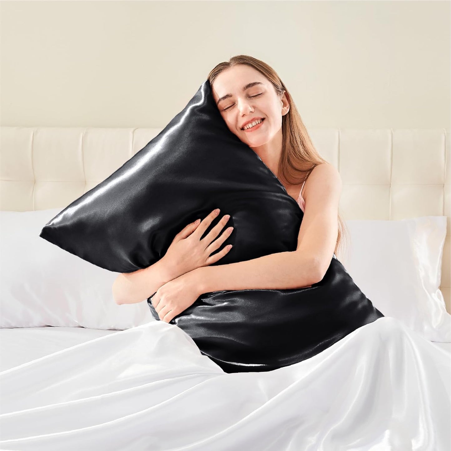 BEDELITE Satin Body Pillow Cover, Super Soft and Cooling Body Pillow Pillowcase for Hair and Skin, Breathable Silky Full Long Pillowcase Cover(20"x54", Black)