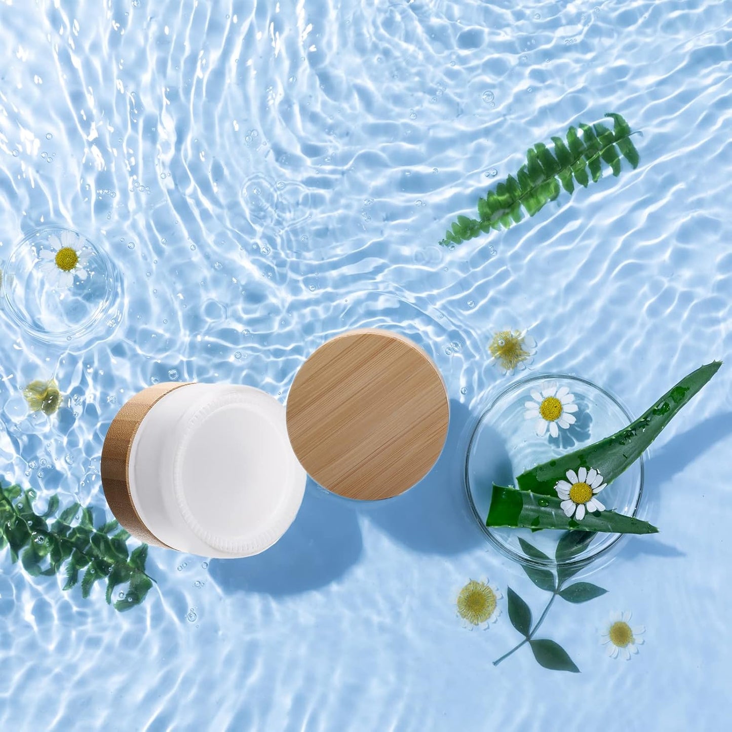 2 Pack 100ml Frosted Glass Cream Jars with Bamboo lids,Wide Mouth Makeup Sample Storage Pot Dispenser Bottles for travel Jars Face Eye Shadow (100g)