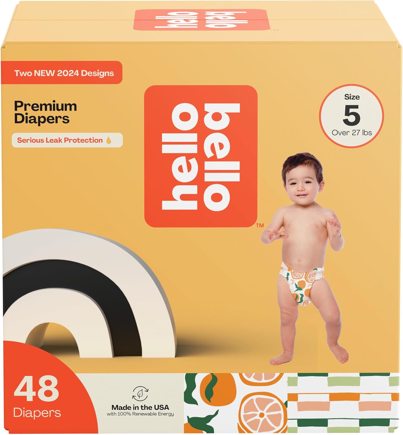Hello Bello Premium Diapers Size 5, Main Squeeze & Zesties for The Resties Designs, 48ct Club Box
