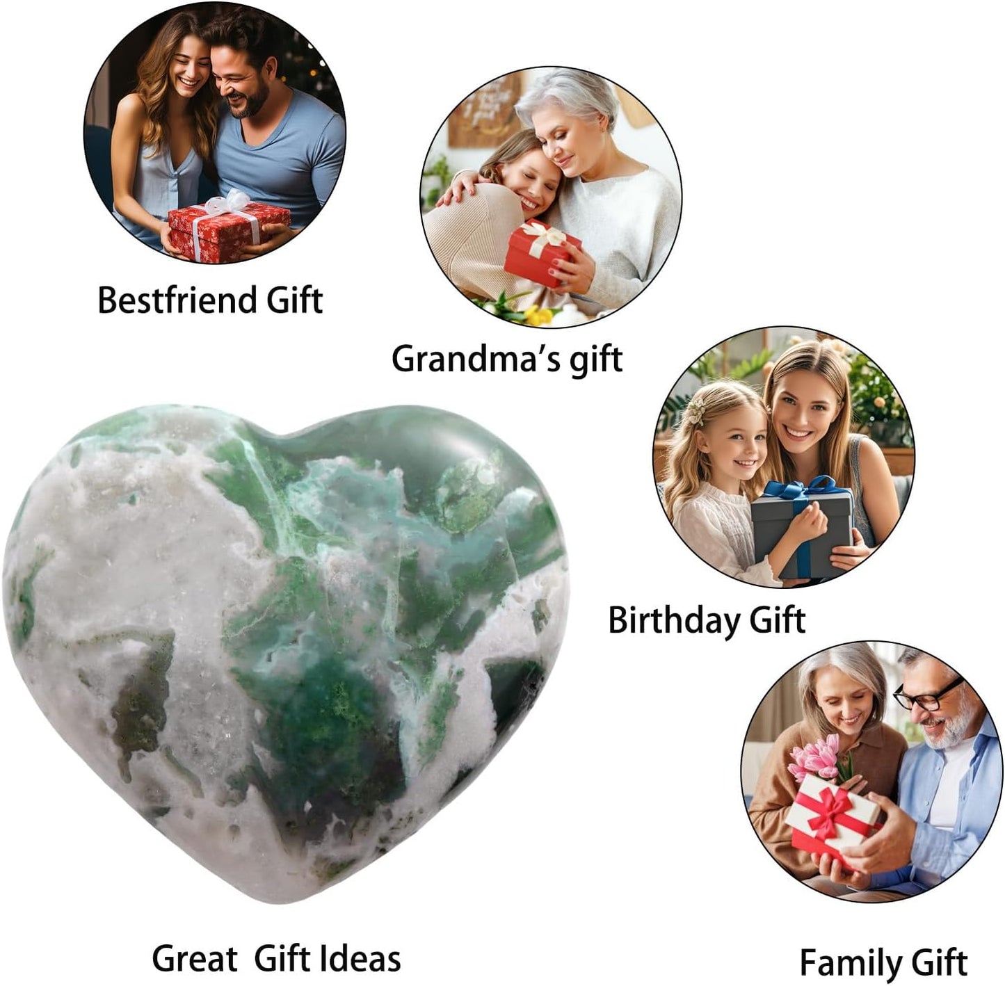 Artistone Crystals Heart 2Inch Moss Agate Heart Stones Healing Crystal Carved Palm Worry Stone Gemstone Chakra Reiki Balancing Meditation Massag Gift