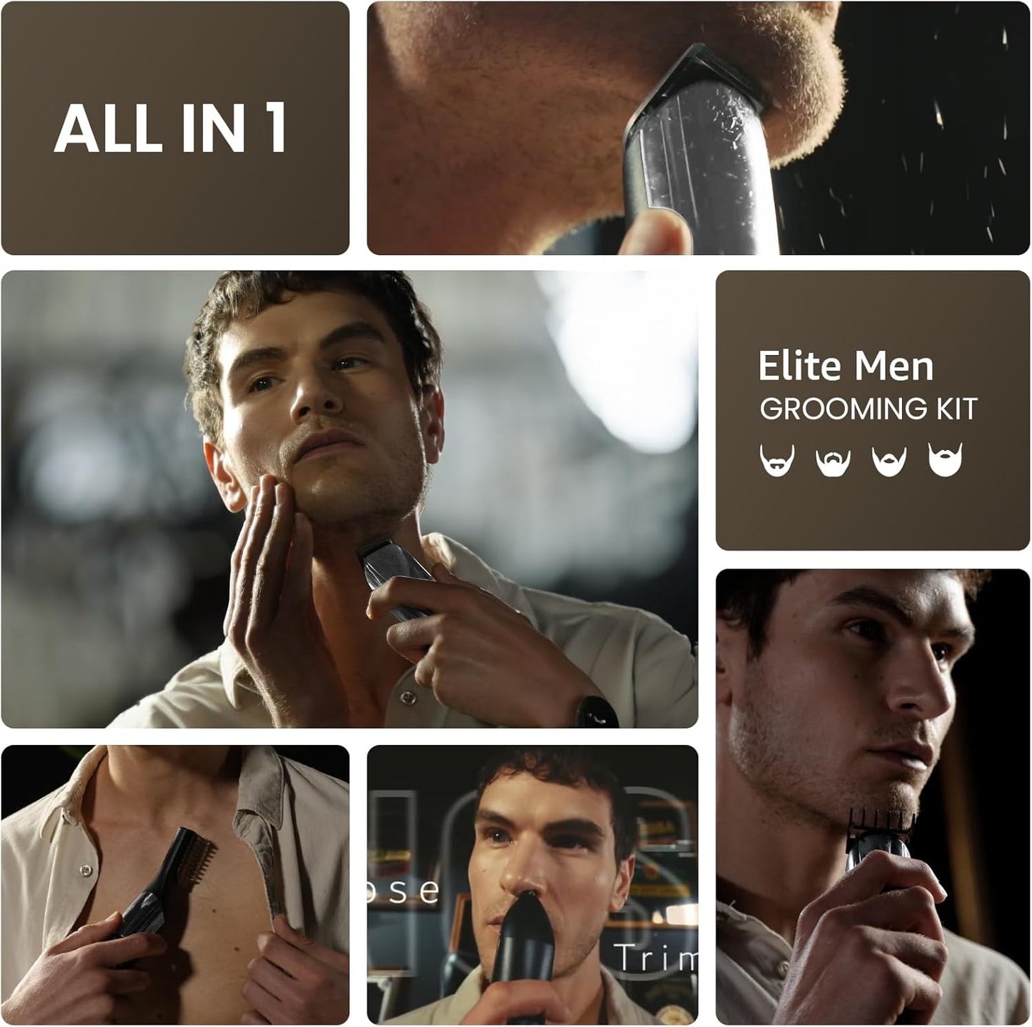 SHPAVVER Electric Beard Trimmer for Men: 16-in-1 Professional Barber Hair Clippers - Cordless Grooming Kit - Turbo Speed & Precision Blades, Silver