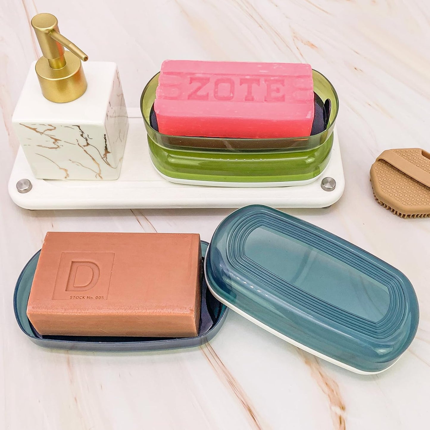 Shampoo & Conditioner Bar Holder, Large Plastic Travel Soap Case, Portable Bar Soap Dish with Lid, Clear Soap Bar Box (Max, Blue)