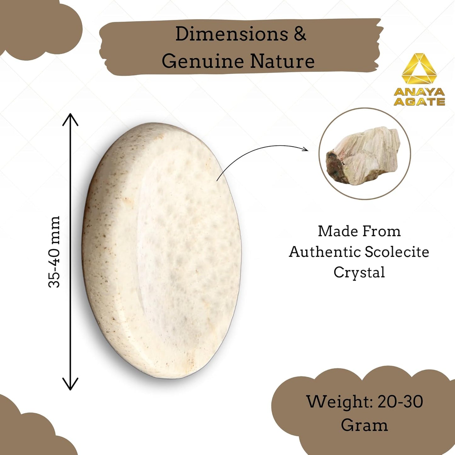 Scolecite Worry Stones – Crystal Thumb Worry Stone for Anguish, Stress – Relaxing & Soothing Balance Stones for Meditation, Relief – Healing Stones & Crystals for Men & Women