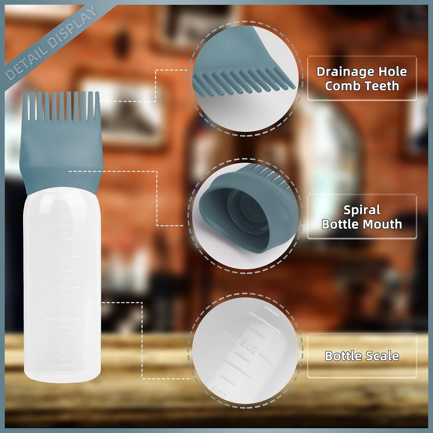 BLAAROOM Root Comb Applicator Bottle 6 Ounce, 4 Pack Hair Oil Applicator Bottle, Hair Dye Bottle Applicator Tools with Hair Oil Dispenser Root Comb Brush for Scalp Hair Oiling Applicator - Green