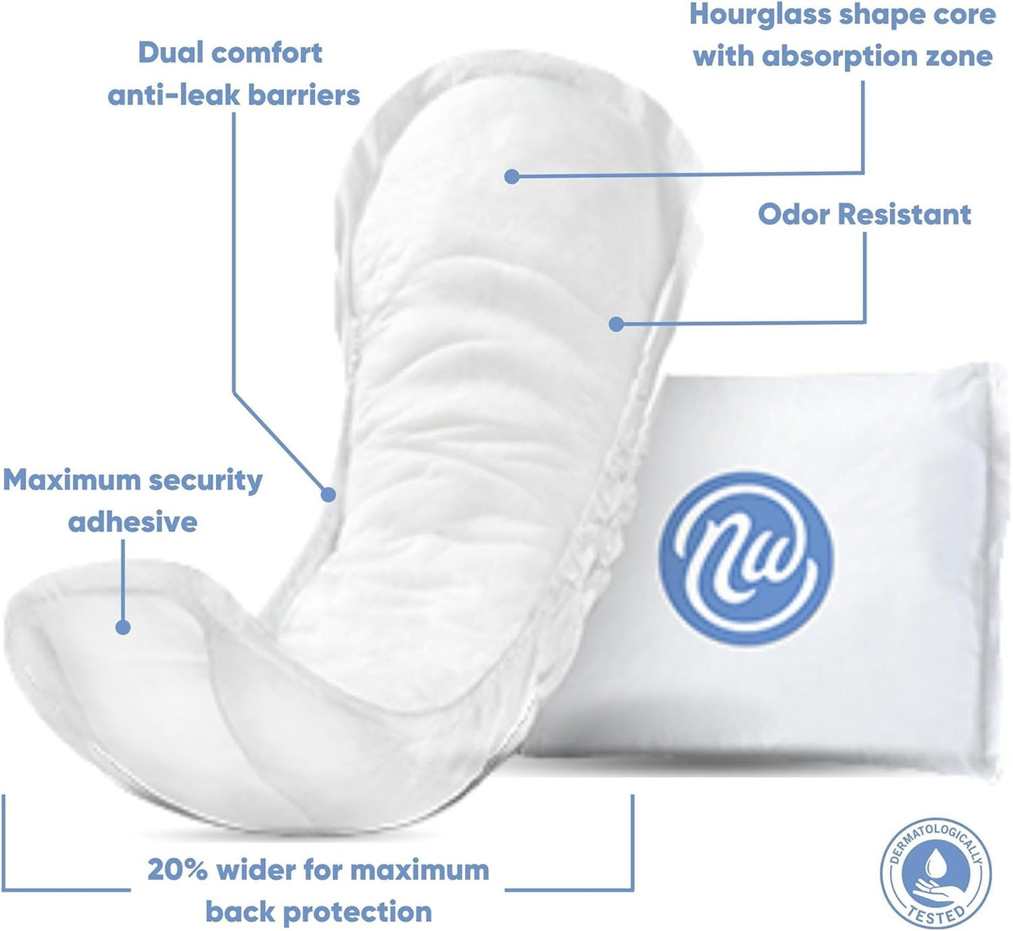 Nexwear Incontinence Pads for Women, Skin-Safe Design, Maximum Absorbency, Disposable, 12 in, 30 Count, 3 Packs, 90 Total