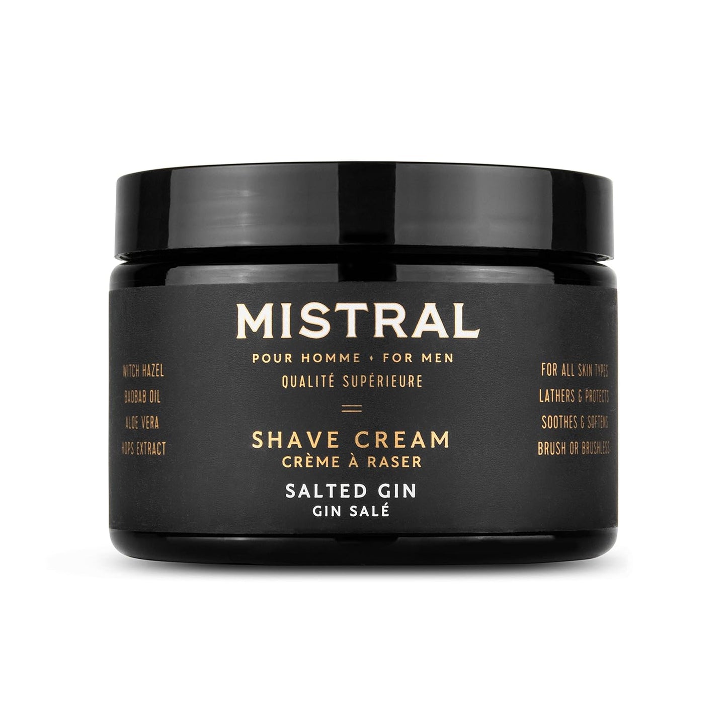 Mistral Salted Gin Shaving Cream for Men | Smooth Triple Layered Foam | Men’s Shave Cream with Organic Plant Extracts | pH-balanced, Phthalates & Paraben-Free | Made in USA. 9oz Tub