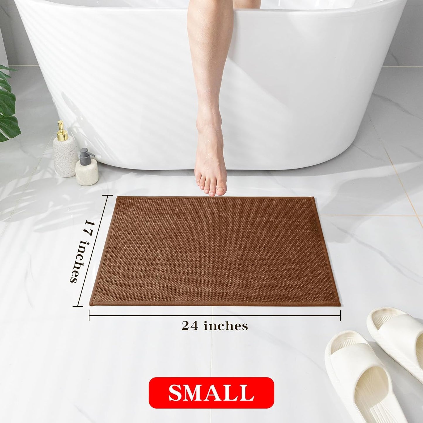 chakme Bathroom Rugs Mat 24x17, Ultra Thin Non Slip Bath Mat Small Quick Dry Absorbent Bath Mat for Bathroom, (Rust, 24"x17")