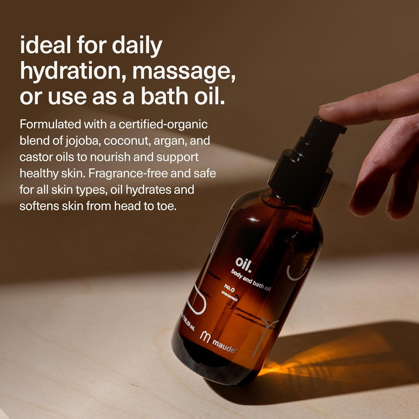 MAUDE Fragrance-Free Bathtime Bundle - pH Balanced Body Wash and Bubble Bath with Omega 3 and Vitamin B3 (12 oz) + Full Body Massage Oil Organic Blend of Jojoba, Coconut, Argan & Castor Oil (4 oz)