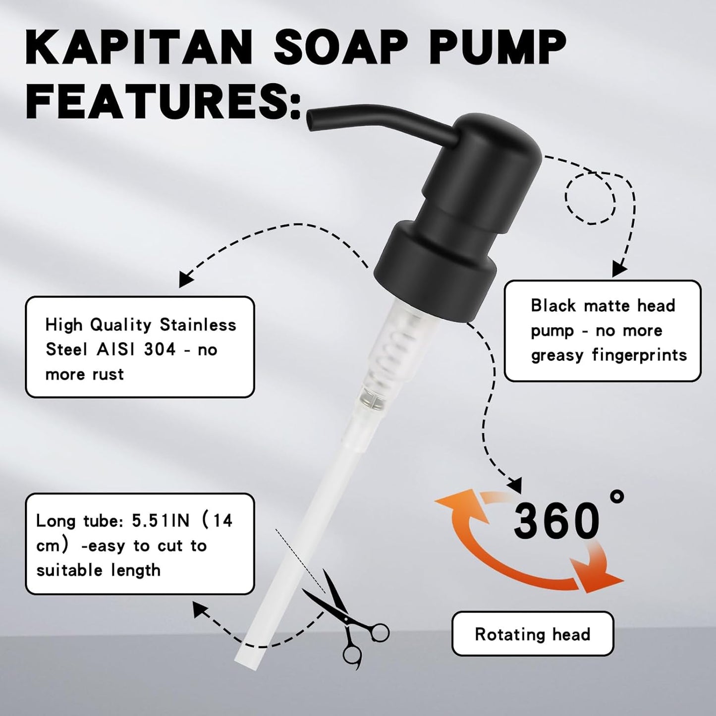 Stainless Steel Black Soap Dispenser Pump,28MM Soap Pump Replacement for Sanitizer, Lotion, Shampoo, Conditioner (2 Pack)