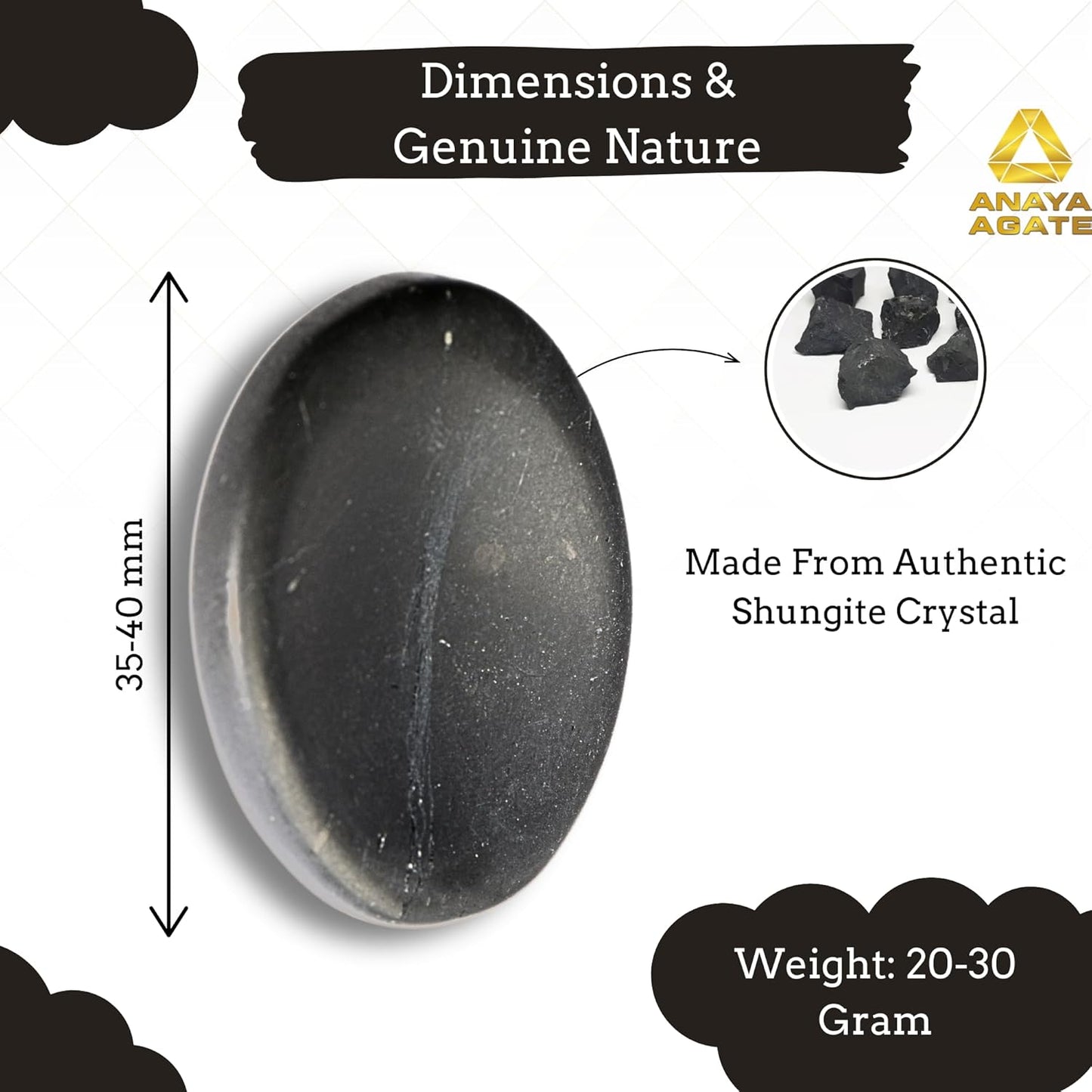 Shungite Worry Stones – Crystal Thumb Worry Stone for Anguish, Stress – Relaxing & Soothing Balance Stones for Meditation, Stress Relief – Healing Stones & Crystals for Men, Women