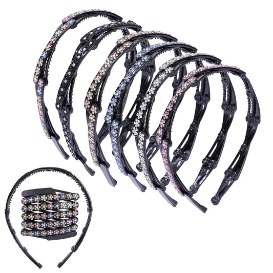 Sparkle Headbands with Foldable Design Glitter Rhinestone Flower Headband Non Slip Hairband with Teeth Bling Hair Hoop Hair Accessories for Women Girls with 6PCS