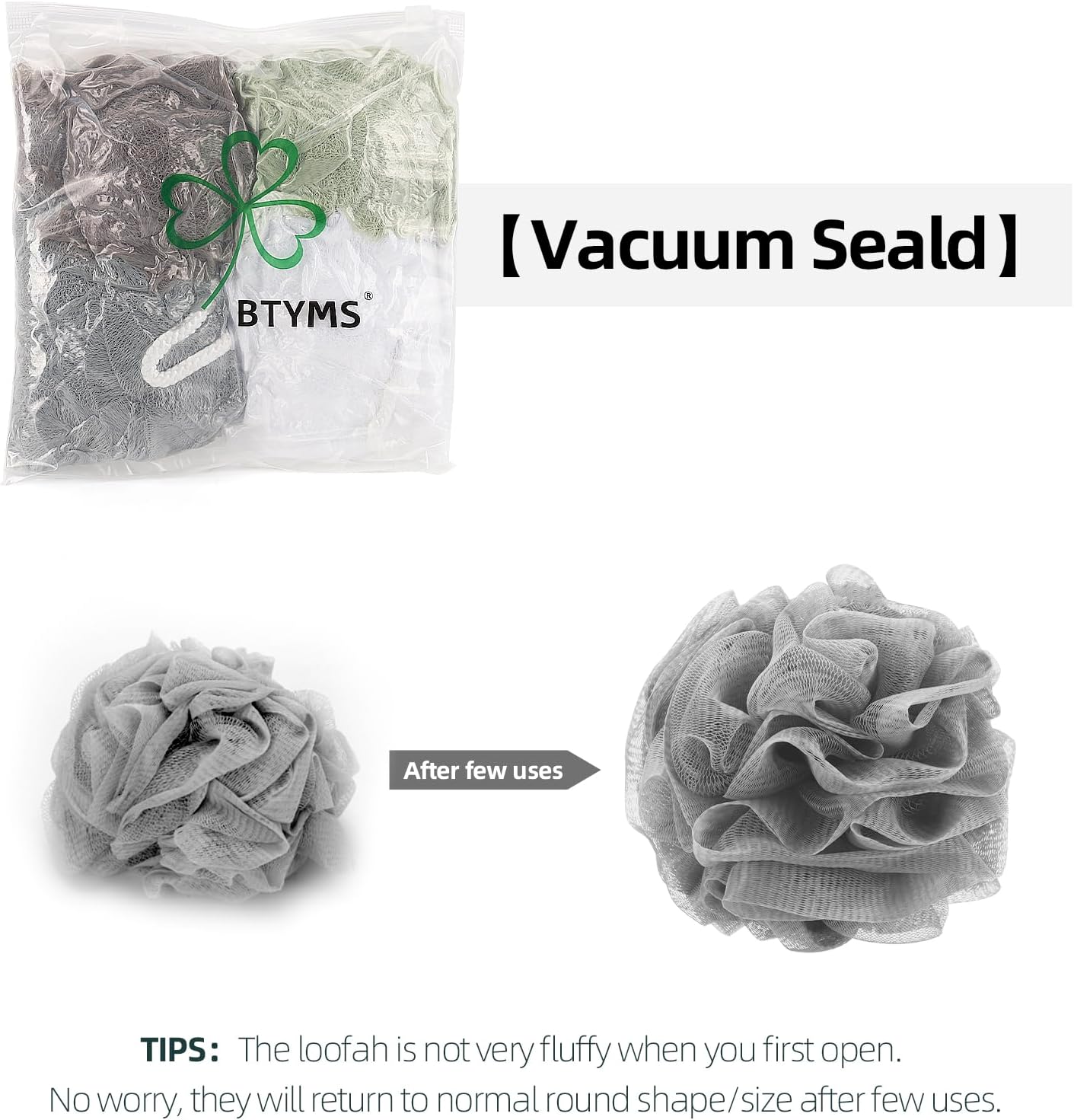 BTYMS 4 Pieces Shower Loofahs Exfoliating Sponge Body Scrubber 75g/pc Bath Puffs Shower Scrunchies Bathing Sponges for Women and Men