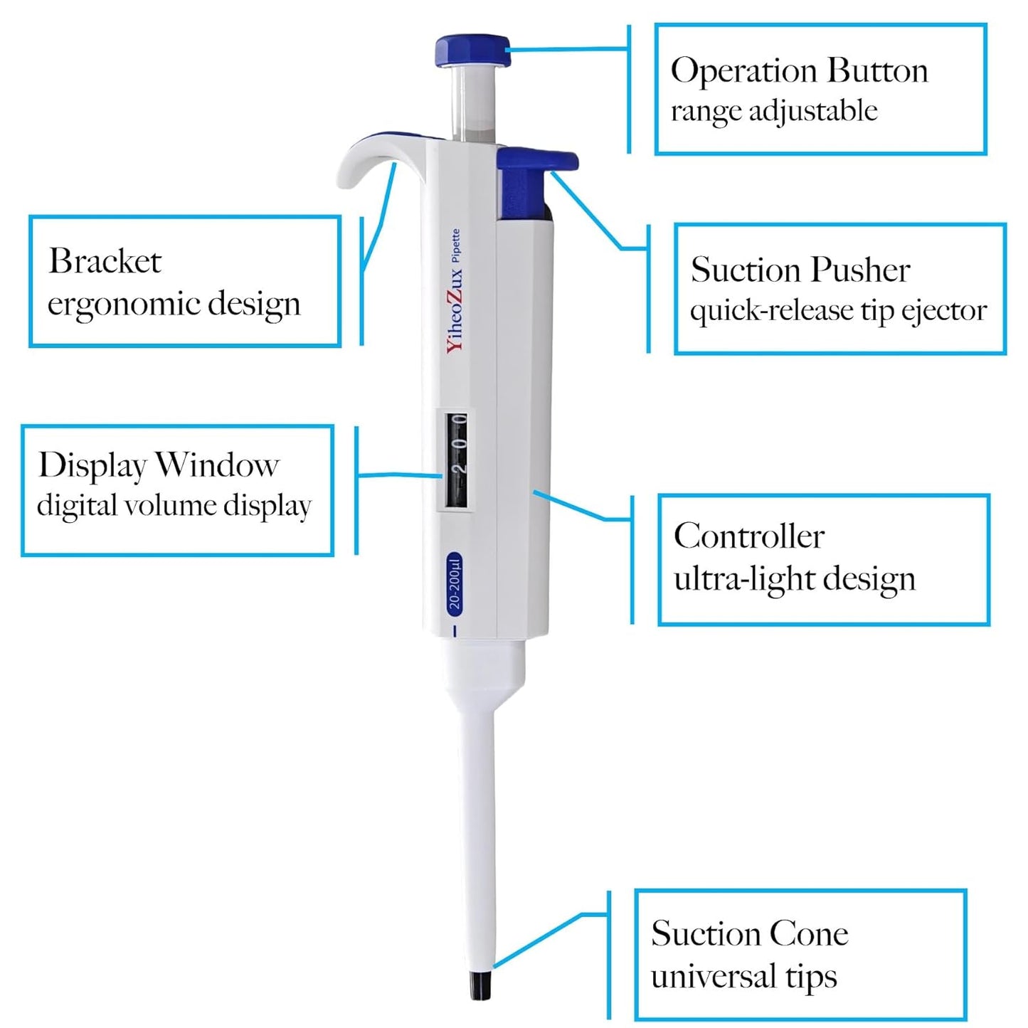 𝟐𝟎-𝟐𝟎𝟎 𝐮𝐥 𝐀𝐝𝐣𝐮𝐬𝐭𝐚𝐛𝐥𝐞 Volume Pipette Single Channel Manual Variable Laboratory High Accurate Lab Micro Pipette