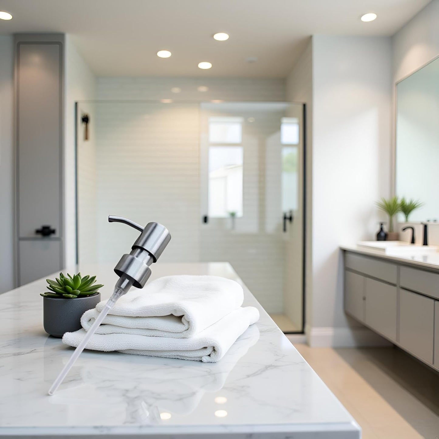 Silver Stainless Steel Minimalist Style Liquid Soap Dispenser for Bathroom, Foam Nozzle Pump Bottle Press Head - Stainless Steel, Countertop Soap Dispensers, Liquid Hand Soap Dispensers, Dispensers