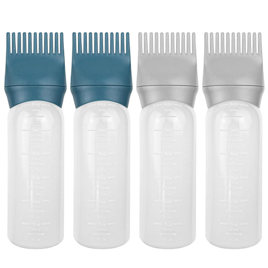 ELANE 4 Pcs Root Comb Applicator Bottle, 6oz, Grey+Green, Perfect for Home, Salon, Travel, Camping