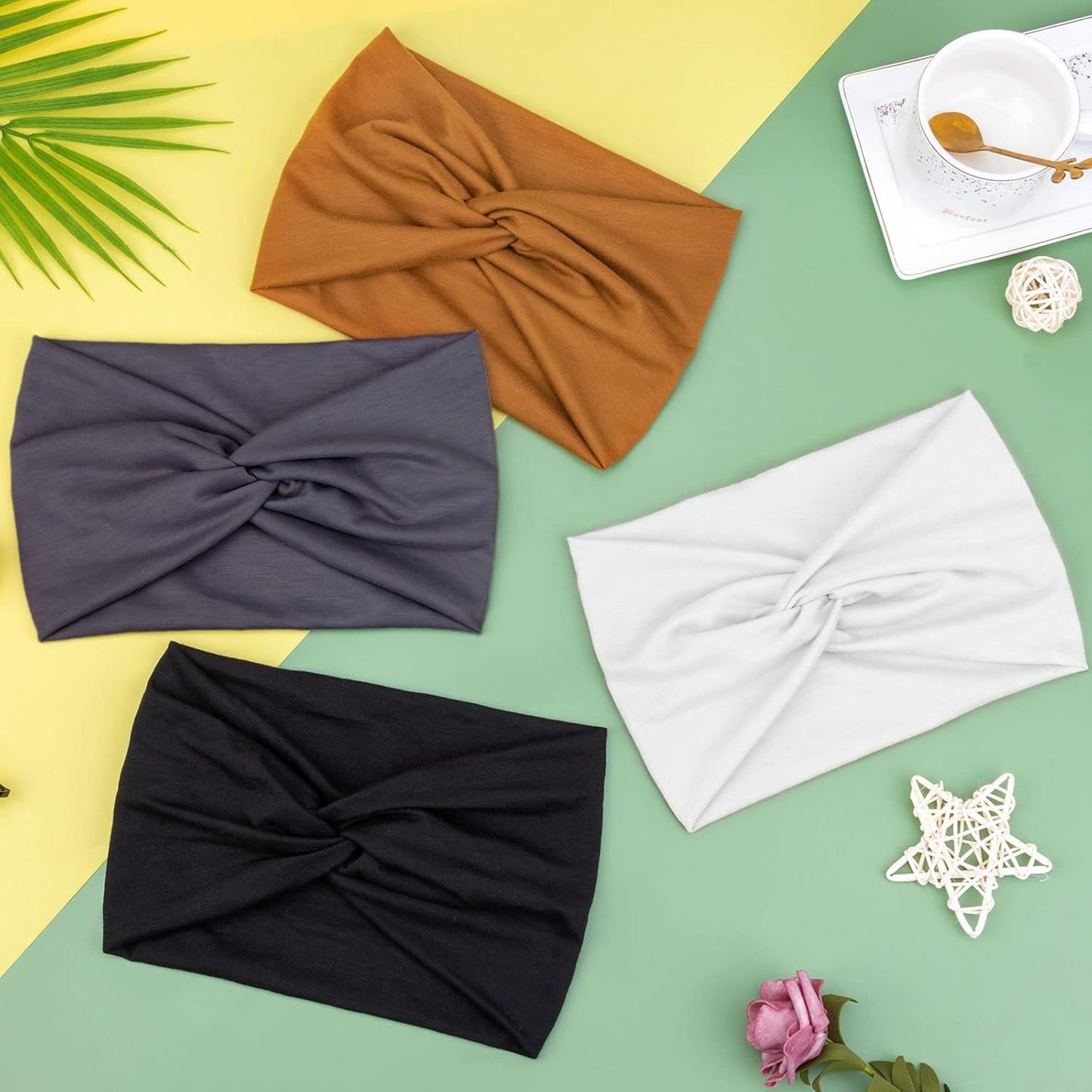 DRESHOW 4 Pack Turban Headbands for Women Wide Vintage Head Wraps Knotted Cute Hair Band Accessories