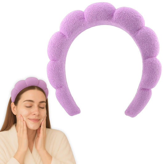 Skincare Headband - Hair band for Washing Face & Makeup Headband for Women - Terry Cloth Hairband for Spa & Skincare Routines - Perfect for Face Wash & Makeup Application (Pastel Purple)