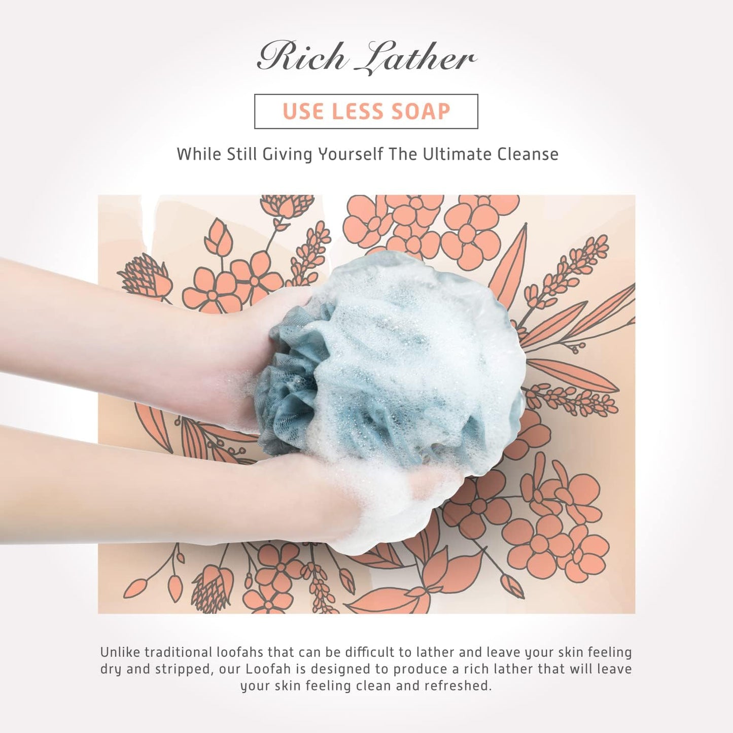 Spongentle Premium Deep Cleansing Loofah Sponge for Radiant Skin, Pack of 4, Bath and Shower, Exfoliating Body Scrubber, Beautiful Colors for Women and Men