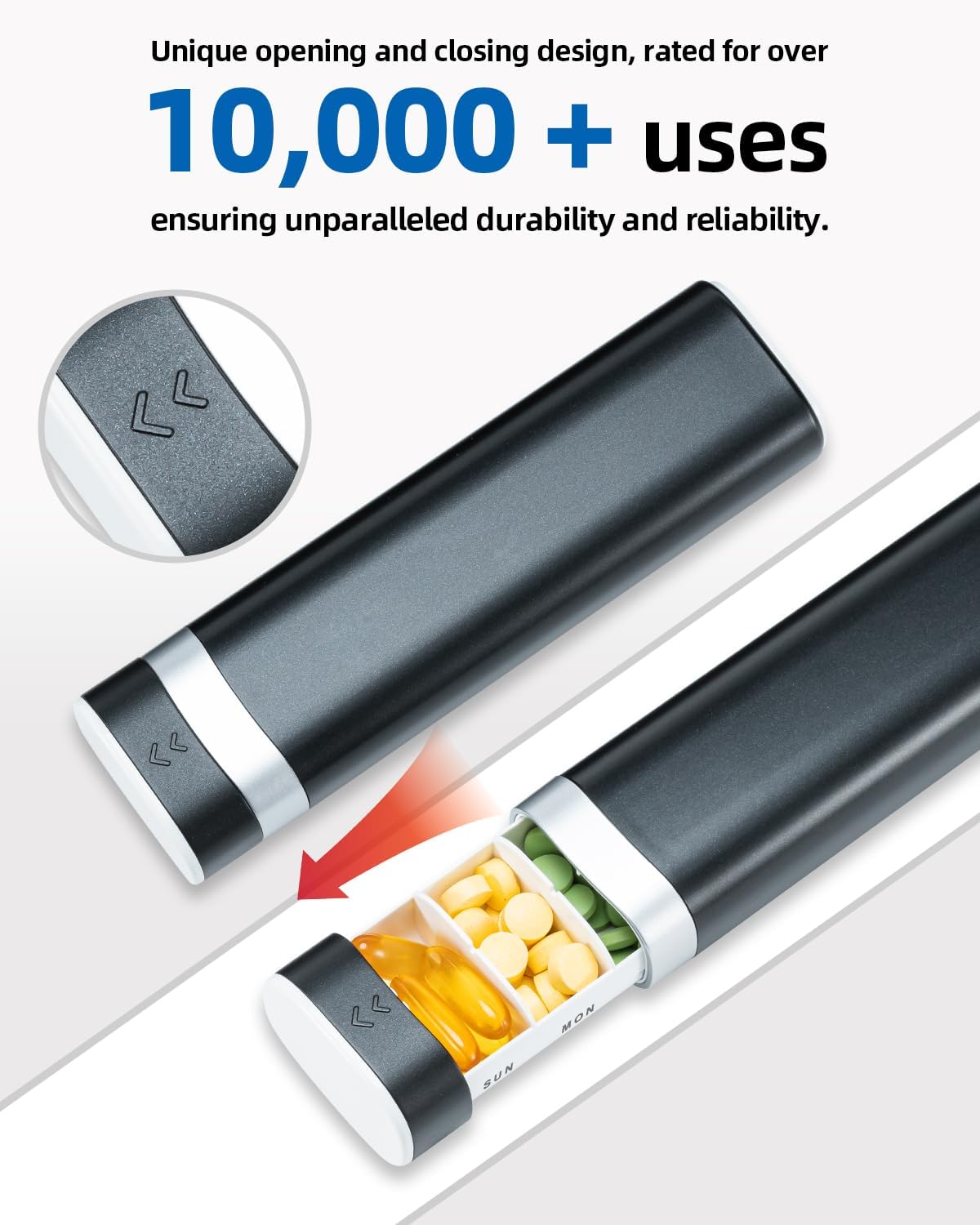 Weekly Pill Organizer 7 Day, Daily Pill Box, Travel Pill Case, Cute Pill Holder, Drawer-Shaped Medicine Box to Hold Vitamins, Medicines, Supplements, Pills Organizer(Black)